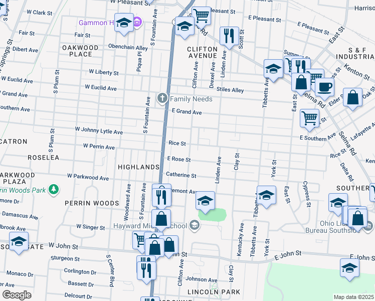 map of restaurants, bars, coffee shops, grocery stores, and more near 1311 Clifton Avenue in Springfield