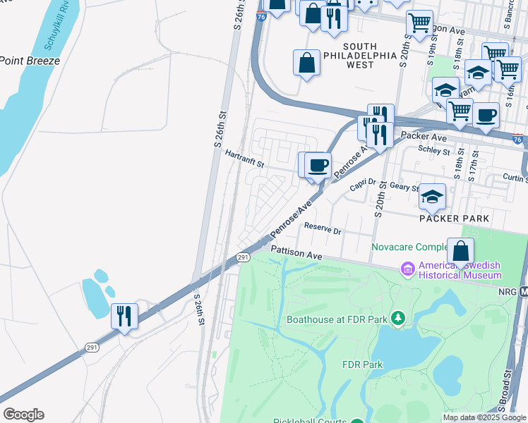 map of restaurants, bars, coffee shops, grocery stores, and more near 3406 Pietro Way in Philadelphia