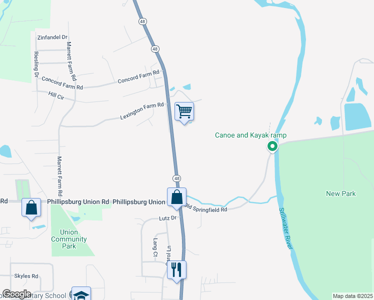 map of restaurants, bars, coffee shops, grocery stores, and more near 507 North Main Street in Union
