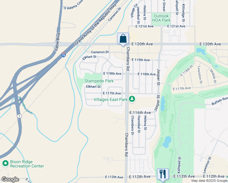 map of restaurants, bars, coffee shops, grocery stores, and more near 15131 East 117th Avenue in Brighton