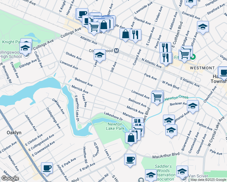 map of restaurants, bars, coffee shops, grocery stores, and more near 927 Belmont Avenue in Haddon Township