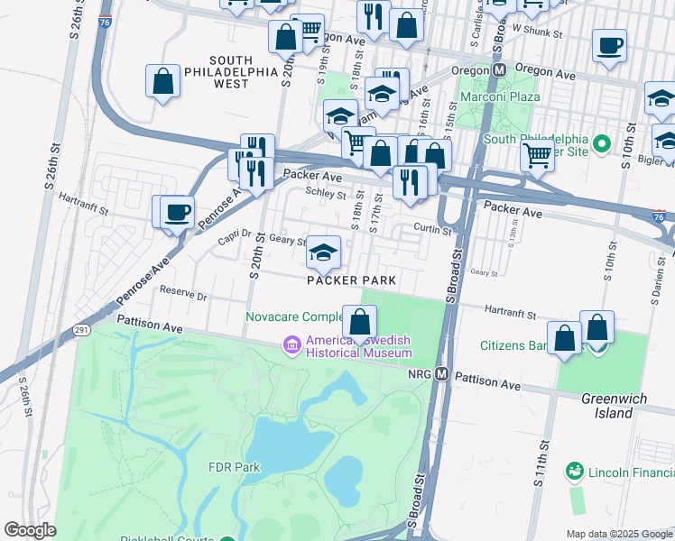 map of restaurants, bars, coffee shops, grocery stores, and more near 1810 Hulseman Street in Philadelphia