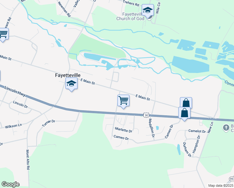 map of restaurants, bars, coffee shops, grocery stores, and more near 108 East Main Street in Fayetteville