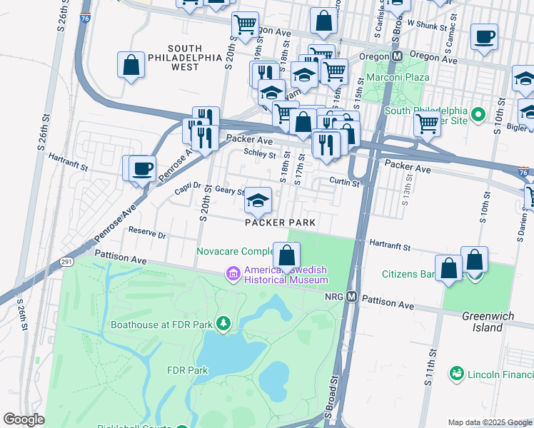 map of restaurants, bars, coffee shops, grocery stores, and more near 1814 Hulseman Street in Philadelphia