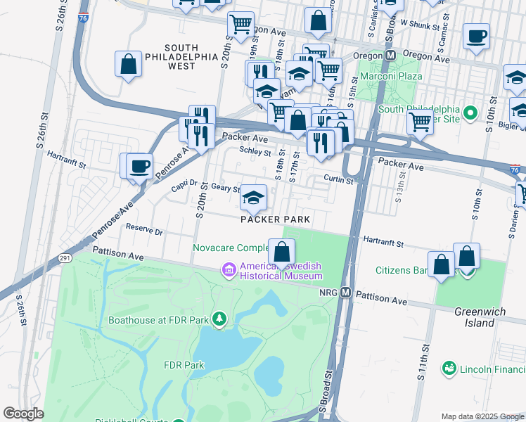 map of restaurants, bars, coffee shops, grocery stores, and more near 1814 Hulseman Street in Philadelphia
