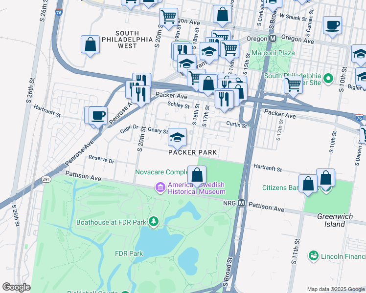 map of restaurants, bars, coffee shops, grocery stores, and more near 1816 Hulseman Street in Philadelphia