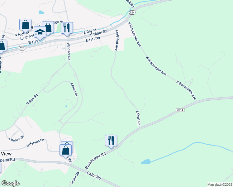 map of restaurants, bars, coffee shops, grocery stores, and more near 150 Eckert Road in Windsor