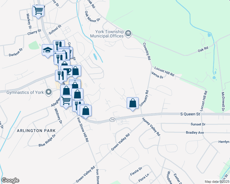 map of restaurants, bars, coffee shops, grocery stores, and more near 251 Ark Drive in Dallastown