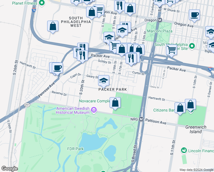 map of restaurants, bars, coffee shops, grocery stores, and more near 1816 Hulseman Street in Philadelphia