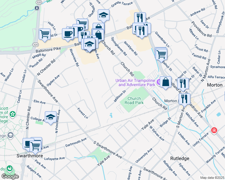 map of restaurants, bars, coffee shops, grocery stores, and more near 1101 Lincoln Avenue in Springfield
