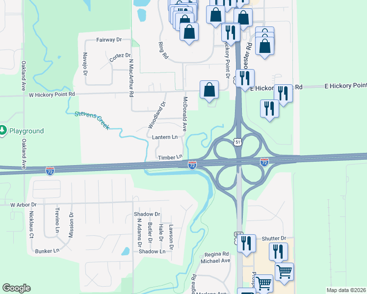 map of restaurants, bars, coffee shops, grocery stores, and more near 4901 McDonald Avenue in Forsyth