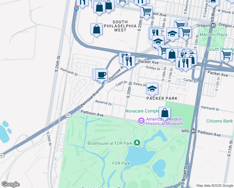 map of restaurants, bars, coffee shops, grocery stores, and more near 3407 Tuscany Drive in Philadelphia
