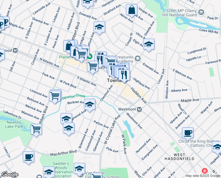 map of restaurants, bars, coffee shops, grocery stores, and more near 84 Chestnut Avenue in Haddon Township