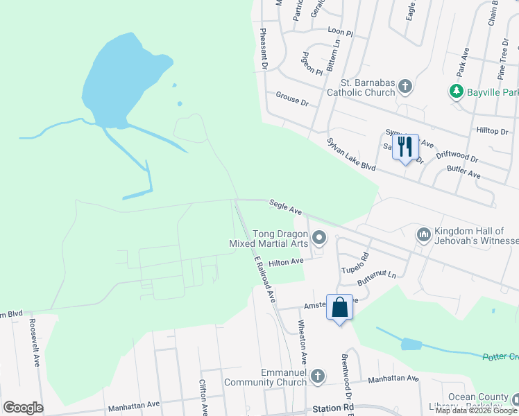 map of restaurants, bars, coffee shops, grocery stores, and more near 245 Hickory Lane in Berkeley Township