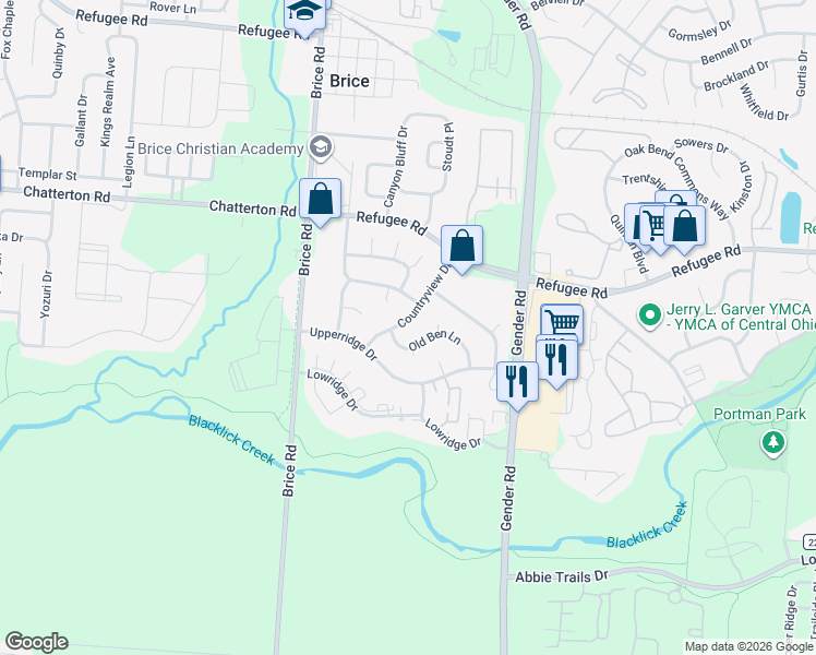 map of restaurants, bars, coffee shops, grocery stores, and more near 6360 Old Ben Lane in Canal Winchester