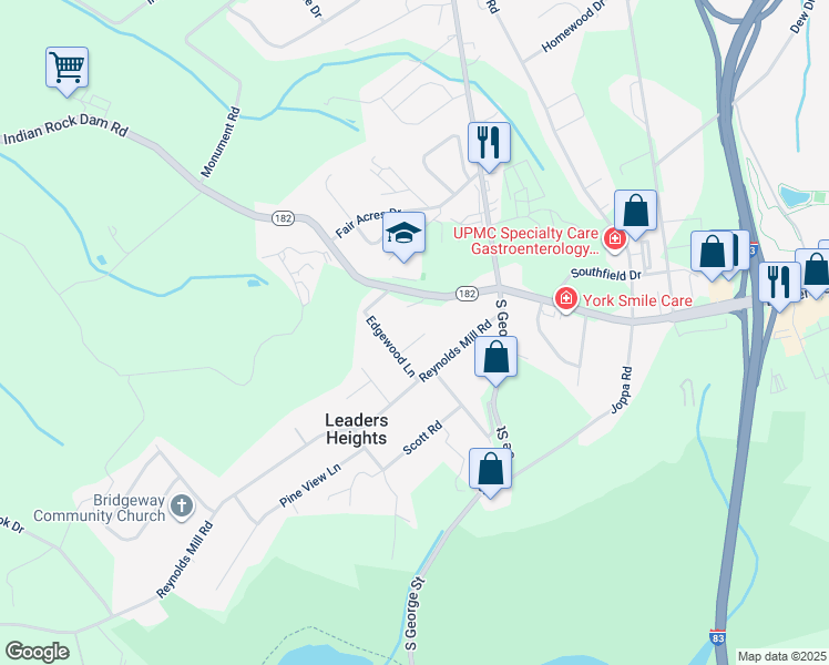 map of restaurants, bars, coffee shops, grocery stores, and more near 21 Pine Road in York