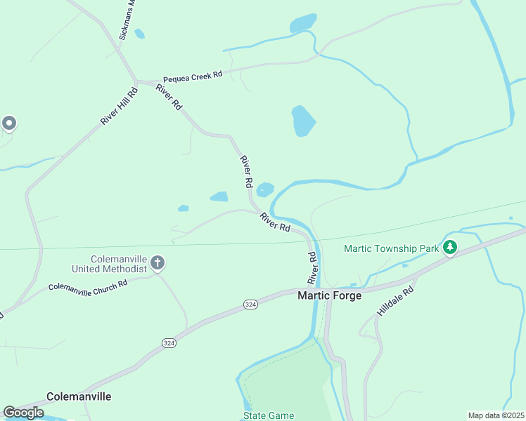 map of restaurants, bars, coffee shops, grocery stores, and more near 7435 River Road in Conestoga