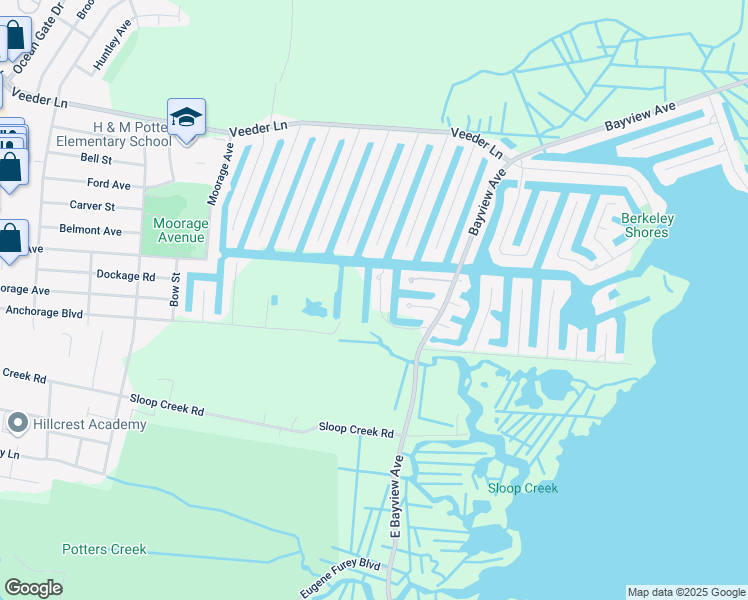 map of restaurants, bars, coffee shops, grocery stores, and more near 28 Osprey Lane in Berkeley Township