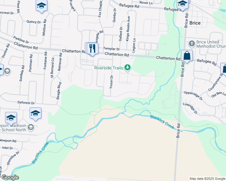 map of restaurants, bars, coffee shops, grocery stores, and more near 5734 Mouzon Drive in Columbus