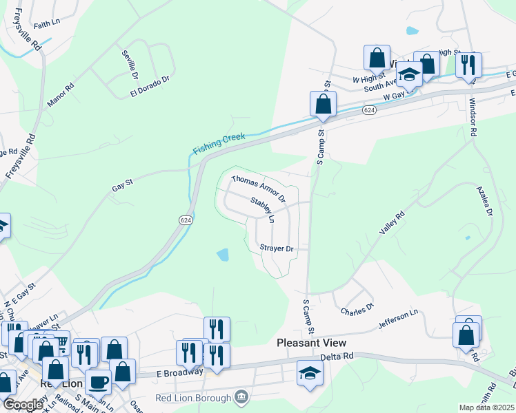 map of restaurants, bars, coffee shops, grocery stores, and more near 370 Stabley Lane in Windsor