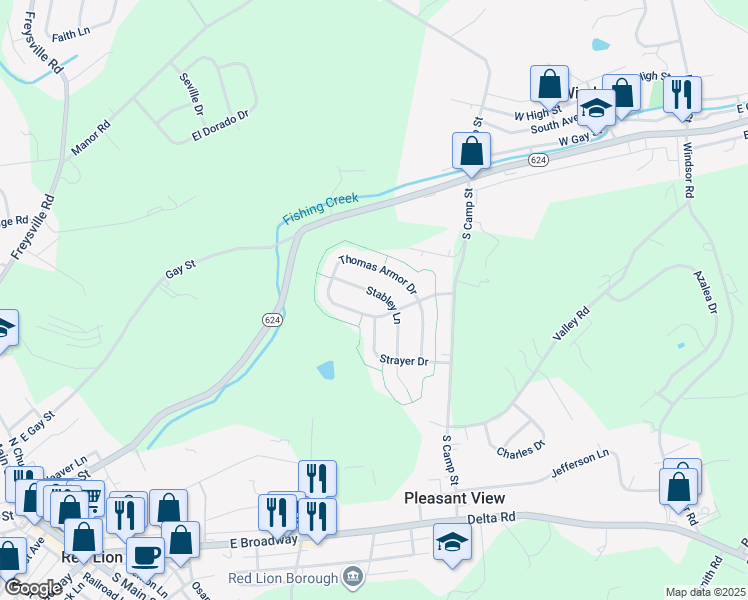 map of restaurants, bars, coffee shops, grocery stores, and more near 370 Stabley Lane in Windsor
