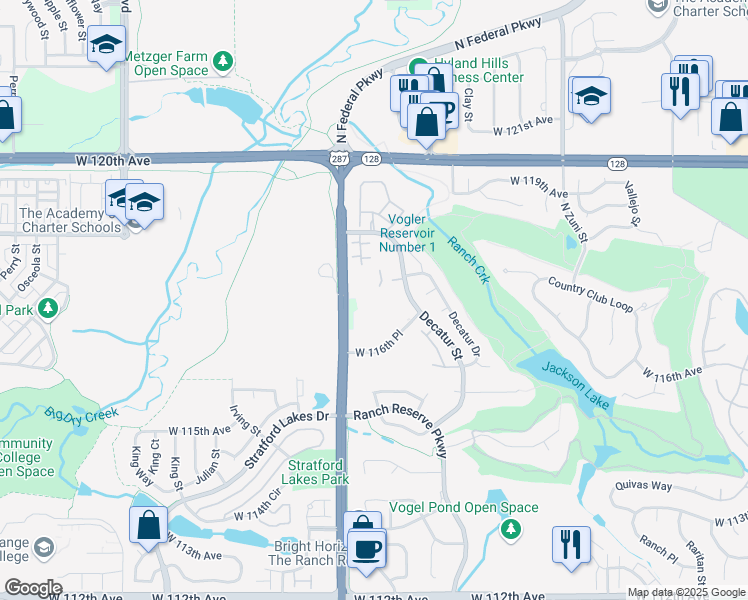 map of restaurants, bars, coffee shops, grocery stores, and more near 11800 Federal Boulevard in Westminster