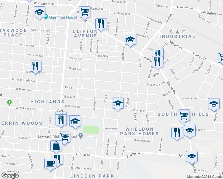 map of restaurants, bars, coffee shops, grocery stores, and more near 510 Rice Street in Springfield