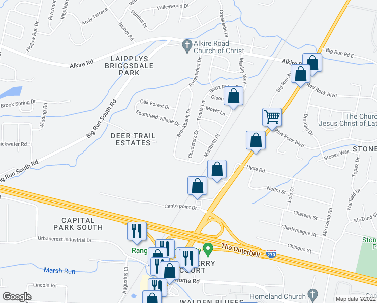 map of restaurants, bars, coffee shops, grocery stores, and more near 2275 Chadsterz Drive in Grove City