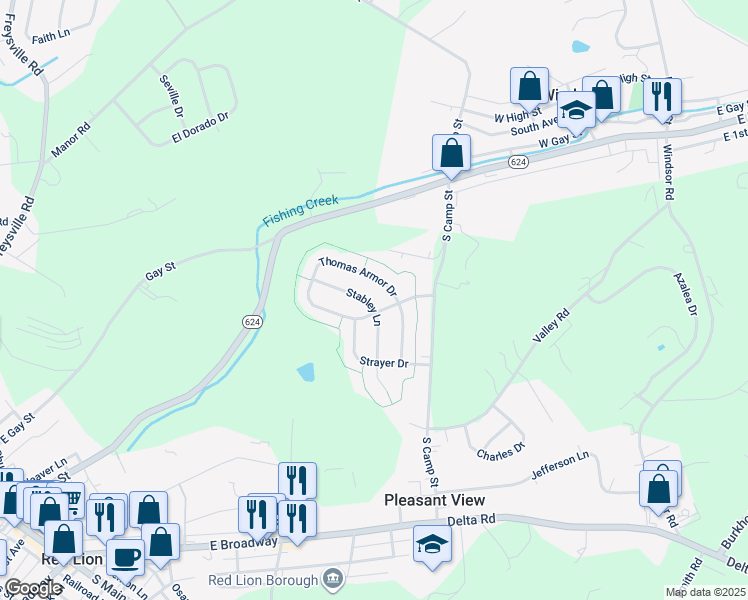 map of restaurants, bars, coffee shops, grocery stores, and more near 325 Stabley Lane in Windsor