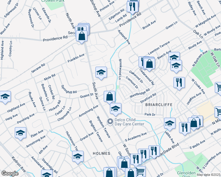 map of restaurants, bars, coffee shops, grocery stores, and more near 820 South Avenue in Delaware County