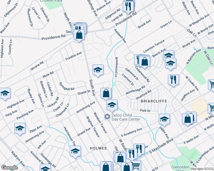 map of restaurants, bars, coffee shops, grocery stores, and more near 820 South Avenue in Delaware County