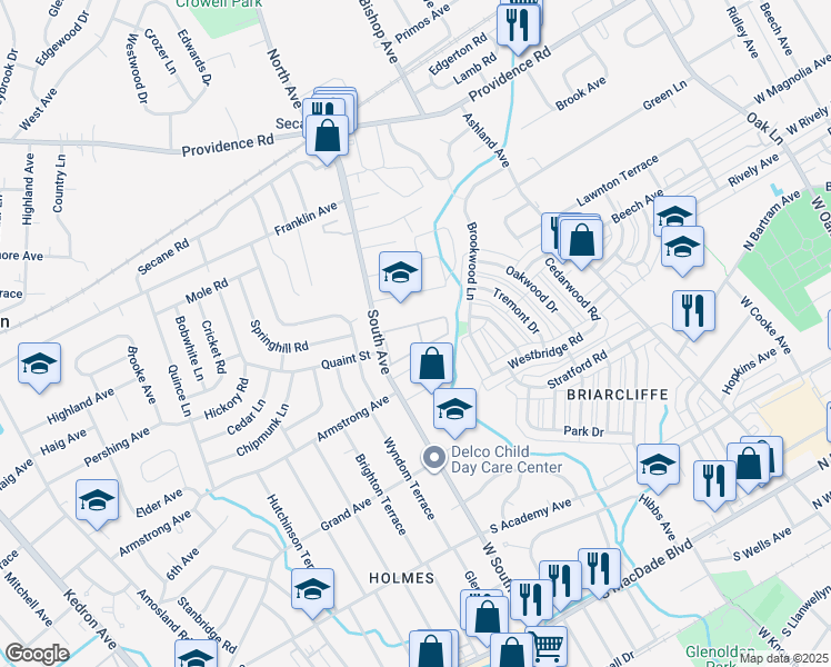 map of restaurants, bars, coffee shops, grocery stores, and more near 812 South Avenue in Delaware County