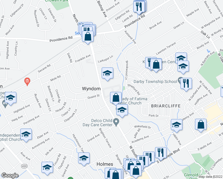 map of restaurants, bars, coffee shops, grocery stores, and more near 812 South Avenue in Delaware County