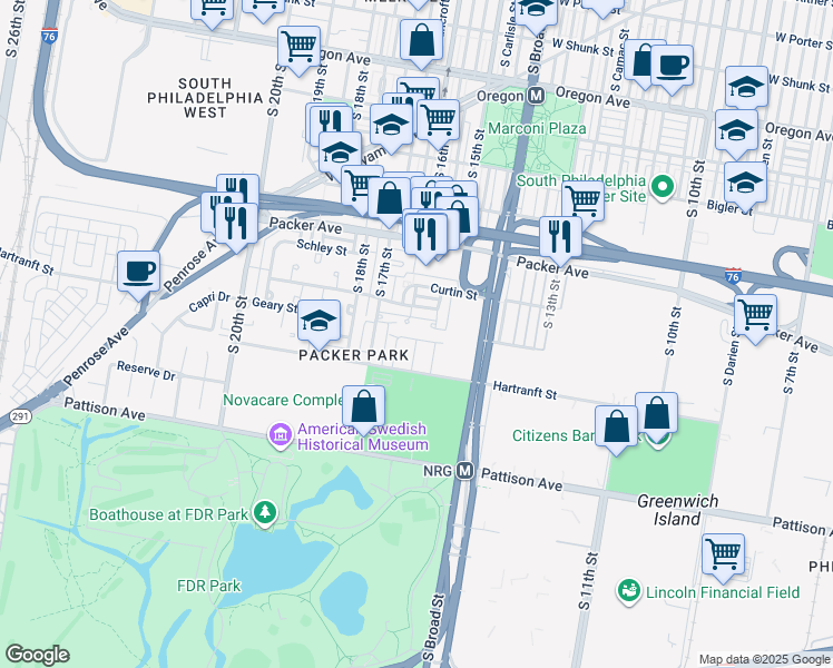 map of restaurants, bars, coffee shops, grocery stores, and more near 1543 Hulseman Street in Philadelphia