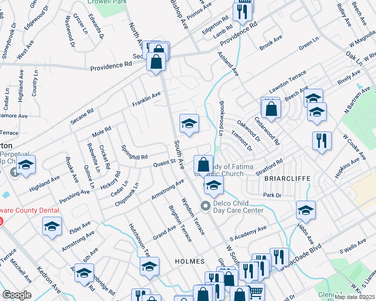 map of restaurants, bars, coffee shops, grocery stores, and more near 802 South Avenue in Delaware County