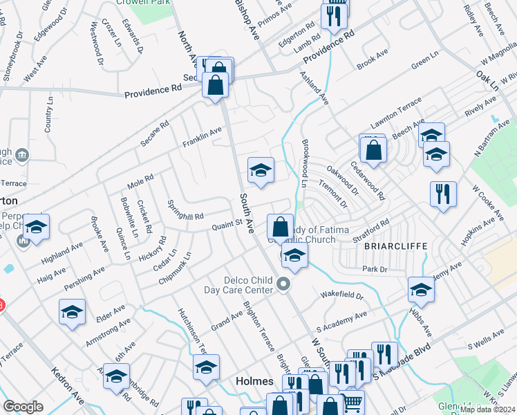 map of restaurants, bars, coffee shops, grocery stores, and more near 828 South Avenue in Delaware County