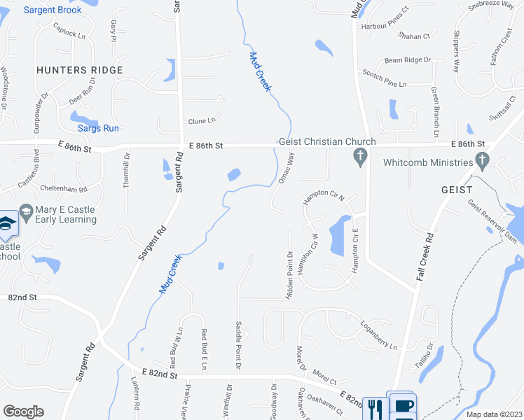 map of restaurants, bars, coffee shops, grocery stores, and more near 9501 East 86th Street in Indianapolis