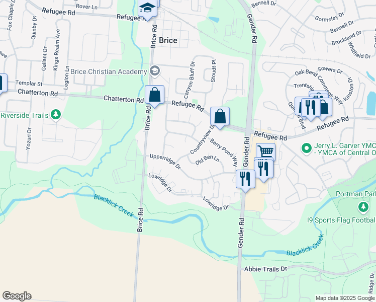 map of restaurants, bars, coffee shops, grocery stores, and more near 3553 Countryview Drive in Canal Winchester