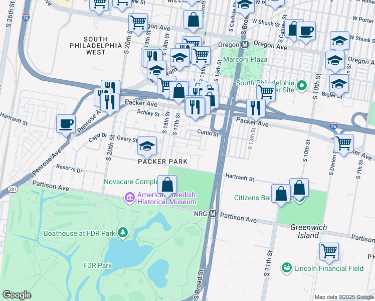 map of restaurants, bars, coffee shops, grocery stores, and more near 1551 Hulseman Street in Philadelphia