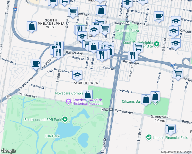 map of restaurants, bars, coffee shops, grocery stores, and more near 1559 Hulseman Street in Philadelphia