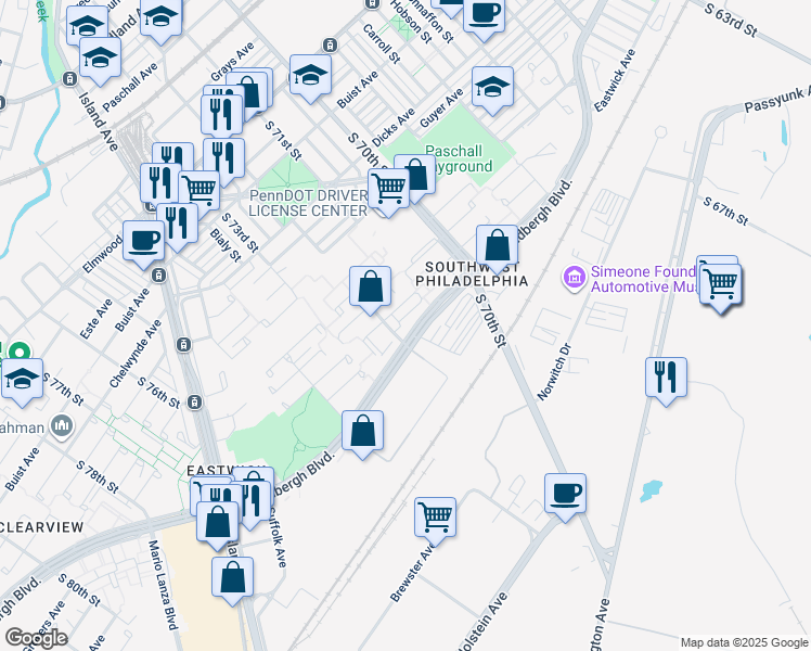 map of restaurants, bars, coffee shops, grocery stores, and more near in Philadelphia