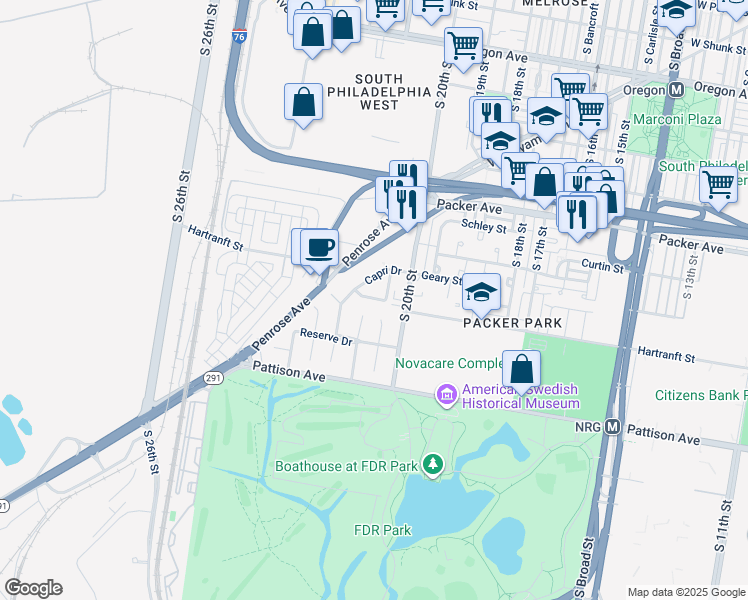map of restaurants, bars, coffee shops, grocery stores, and more near 2118 Verona Drive in Philadelphia