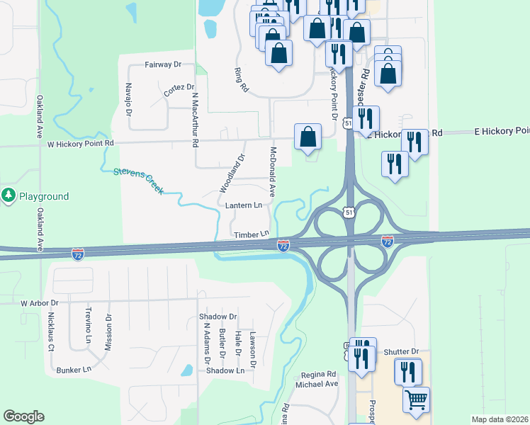 map of restaurants, bars, coffee shops, grocery stores, and more near 4901-4953 McDonald Avenue in Forsyth