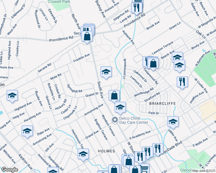 map of restaurants, bars, coffee shops, grocery stores, and more near 814 South Avenue in Delaware County