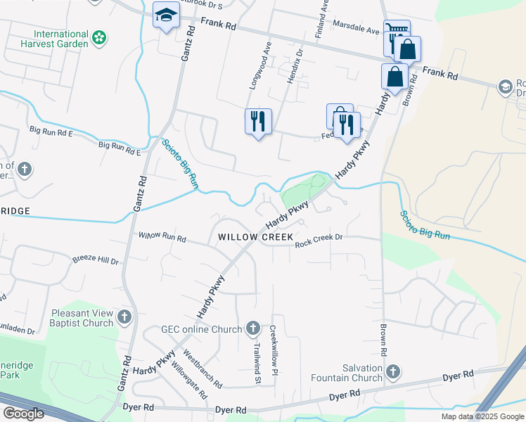 map of restaurants, bars, coffee shops, grocery stores, and more near 2355 Hardy Parkway Street in Grove City