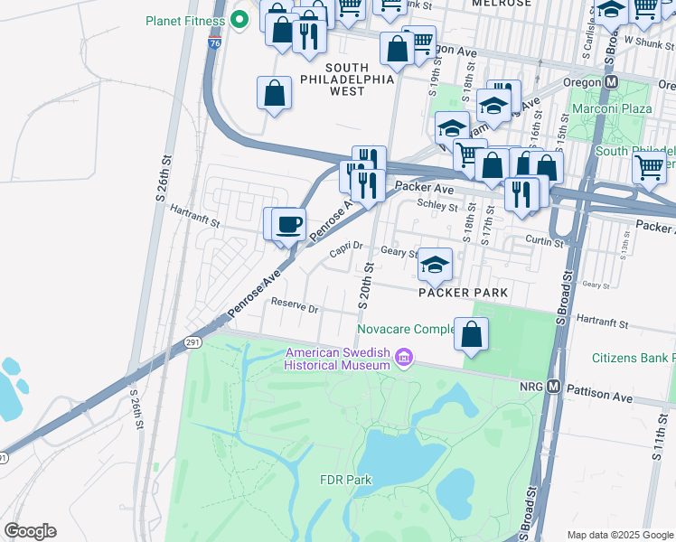 map of restaurants, bars, coffee shops, grocery stores, and more near 2136 Verona Drive in Philadelphia