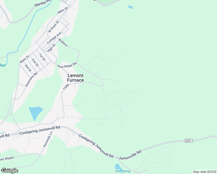 map of restaurants, bars, coffee shops, grocery stores, and more near 107 Grimm Road in Lemont Furnace