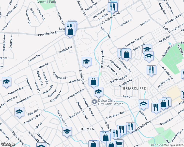 map of restaurants, bars, coffee shops, grocery stores, and more near 816 South Avenue in Delaware County