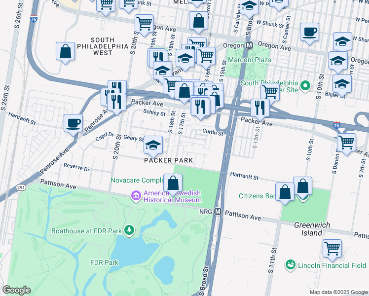 map of restaurants, bars, coffee shops, grocery stores, and more near 1569 Hulseman Street in Philadelphia