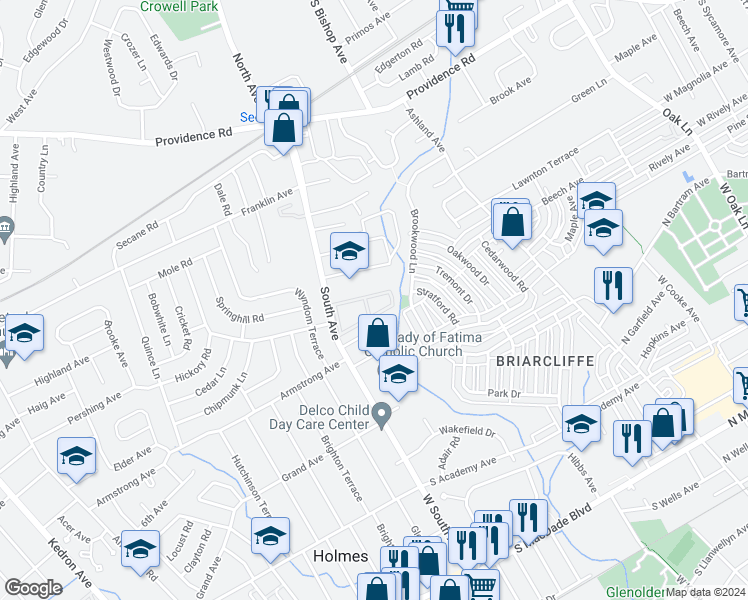 map of restaurants, bars, coffee shops, grocery stores, and more near 816 South Avenue in Delaware County